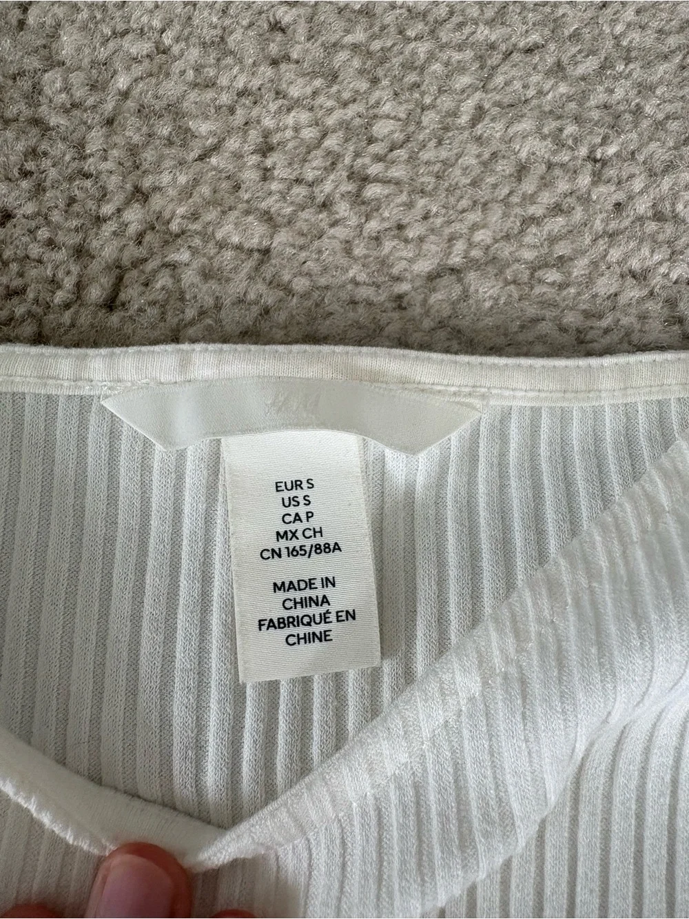 H&M Cream Ribbed Scoop-Neck Long Sleeve Top